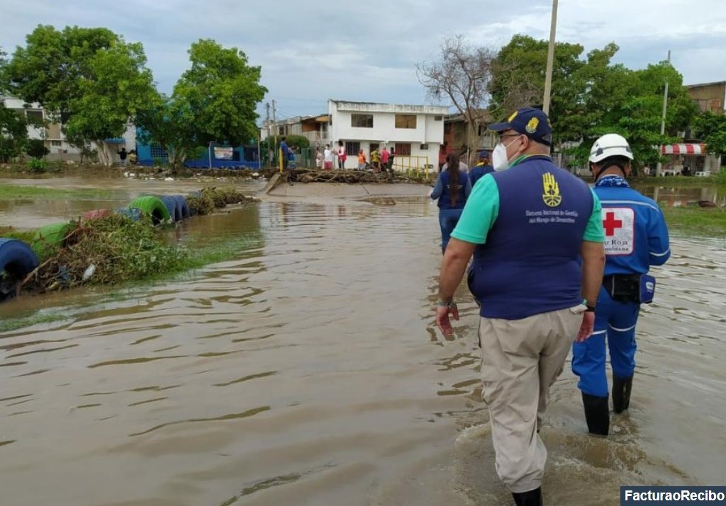 Grupo de personas auxiliando en un terreno inundado